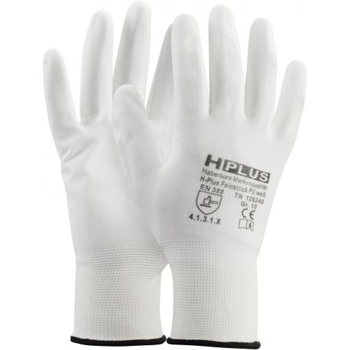 Montažne rokavice H-Plus fino pletene, PU, bele | Montažne rokavice