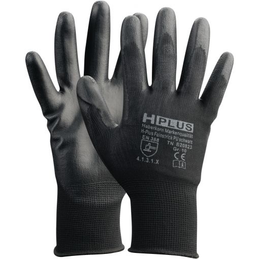 Montažne rokavice H-Plus, fino pletene, PU, črne | Montažne rokavice